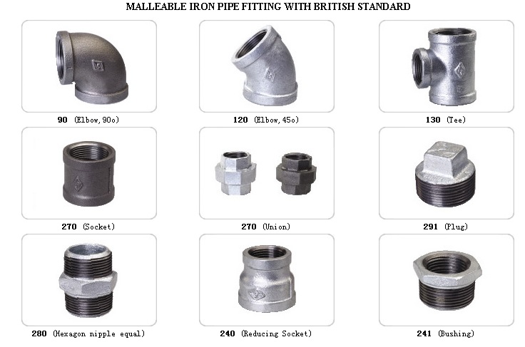 Malleable iron pipe fittings with British standard