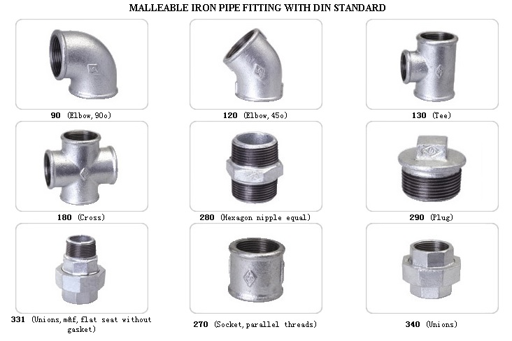 Malleable iron pipe fittings with DIN Standard